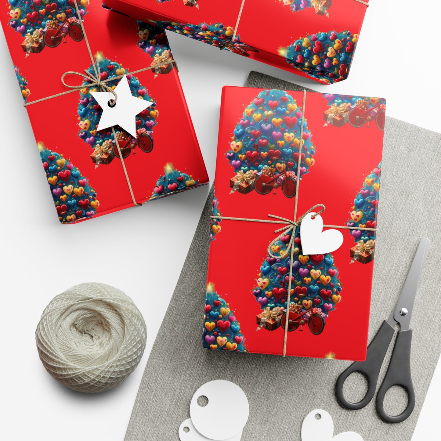 Gift Wrap Papers Christmas Tree with Hearts - red