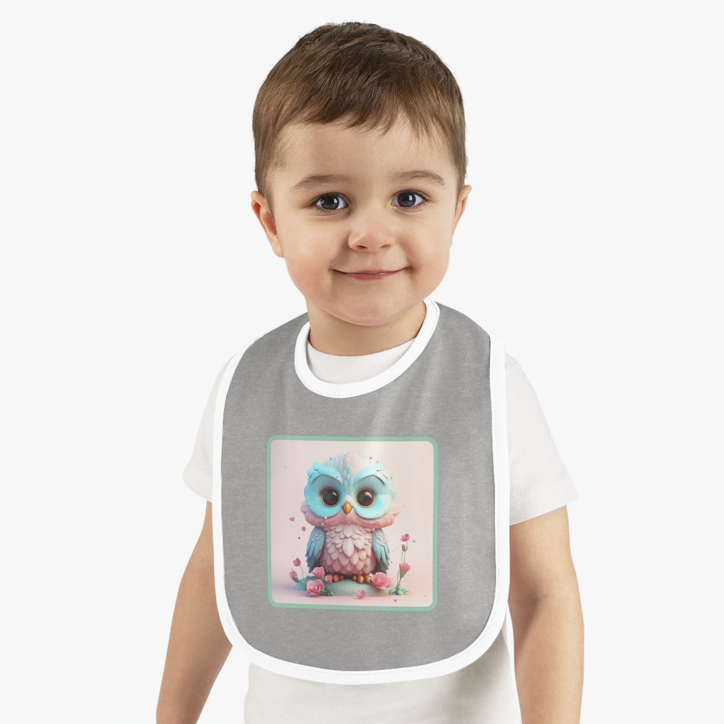 Baby Contrast Trim Jersey Bib Owl 4