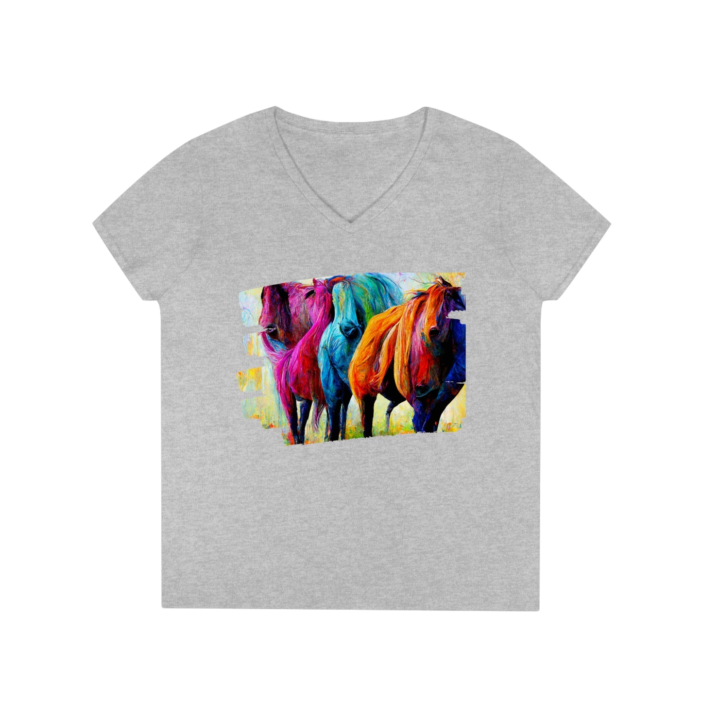 Ladies' V-Neck T-Shirt Horses 2