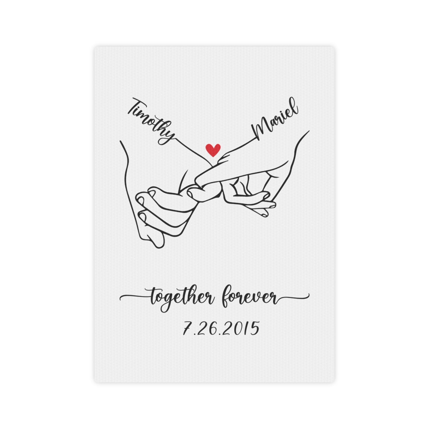 Black & White Couple Holding Hands Color Pop Line Drawing Personalized Canvas Art