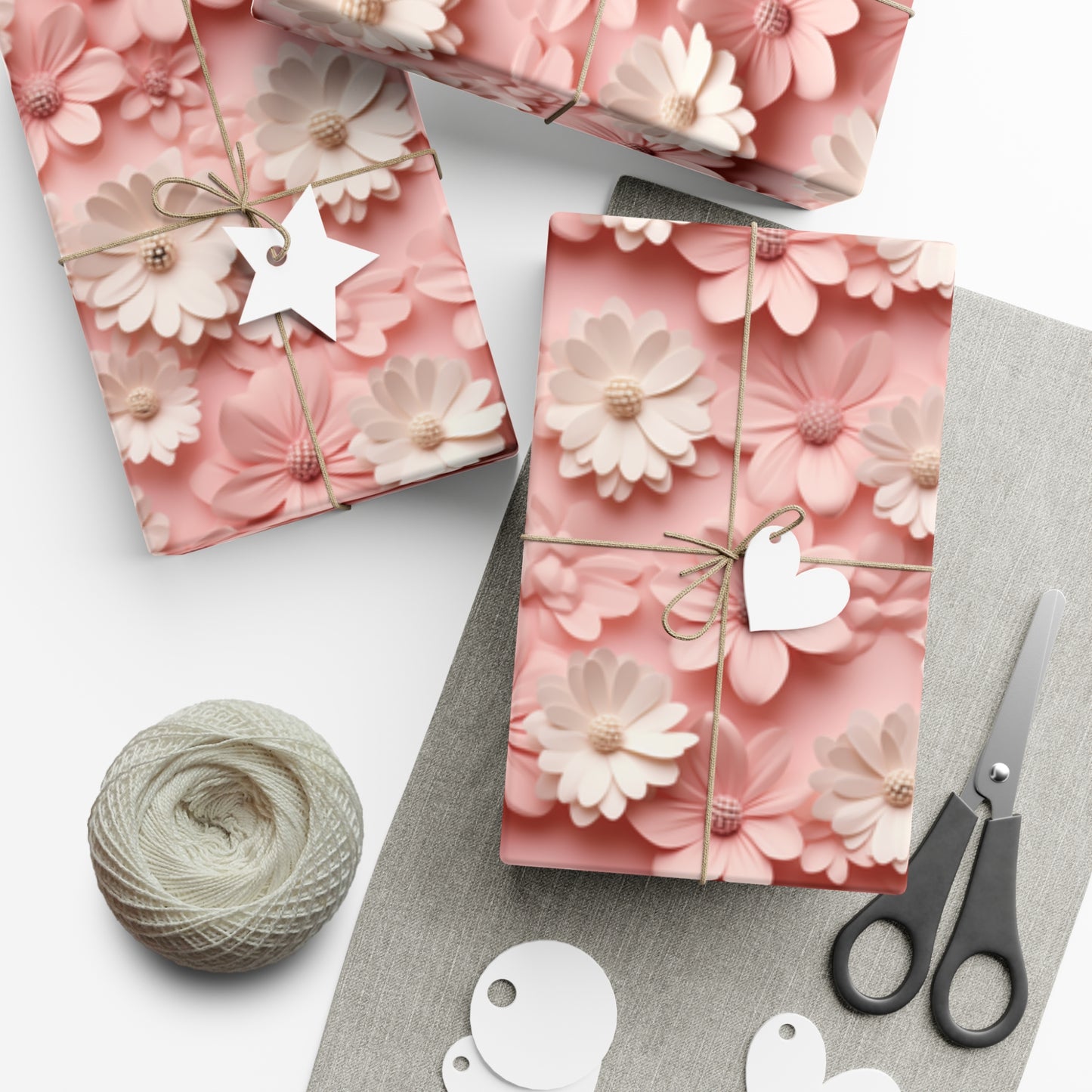 Gift Wrap Papers White and Pink Flowers #2