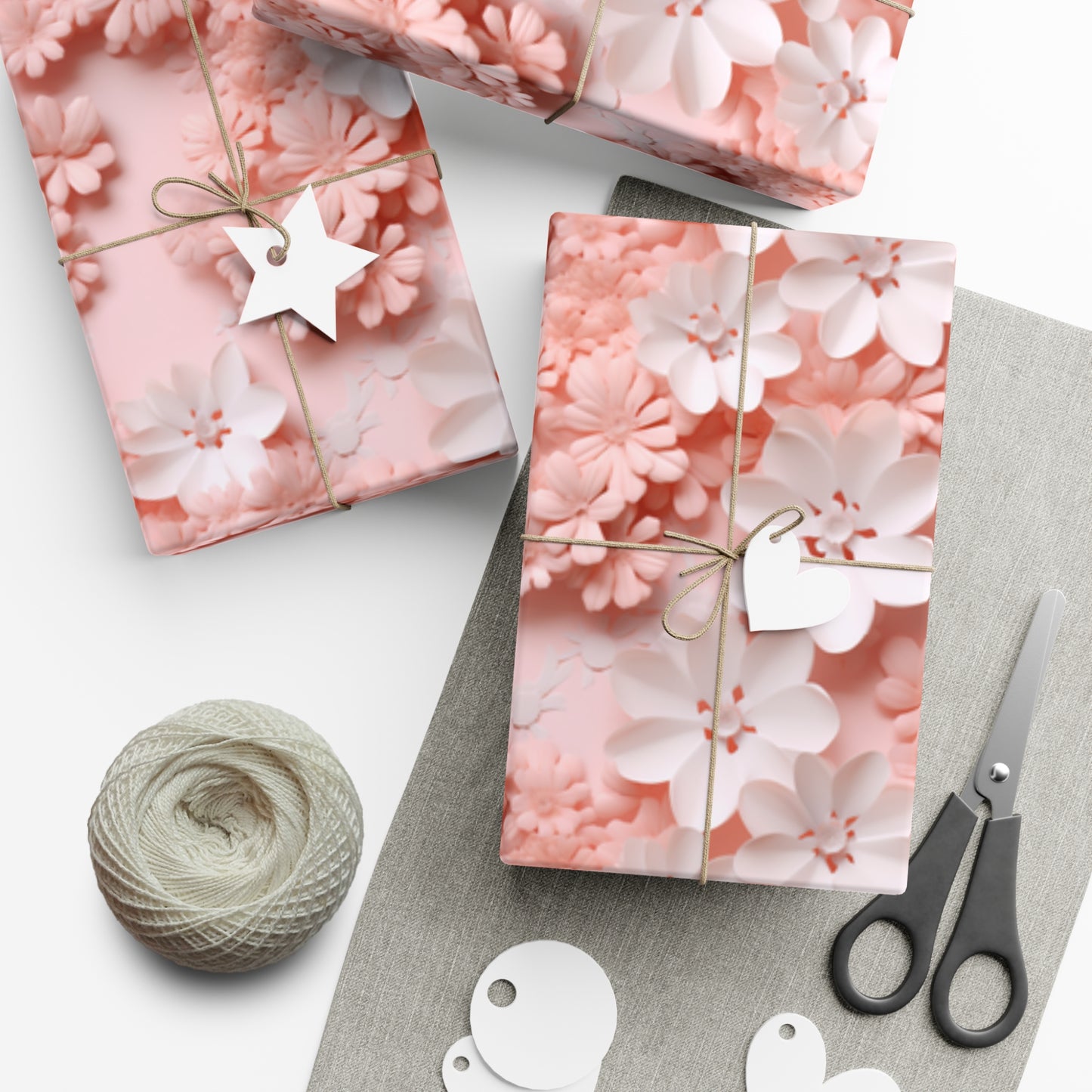 Gift Wrap Papers White and Pink Flowers