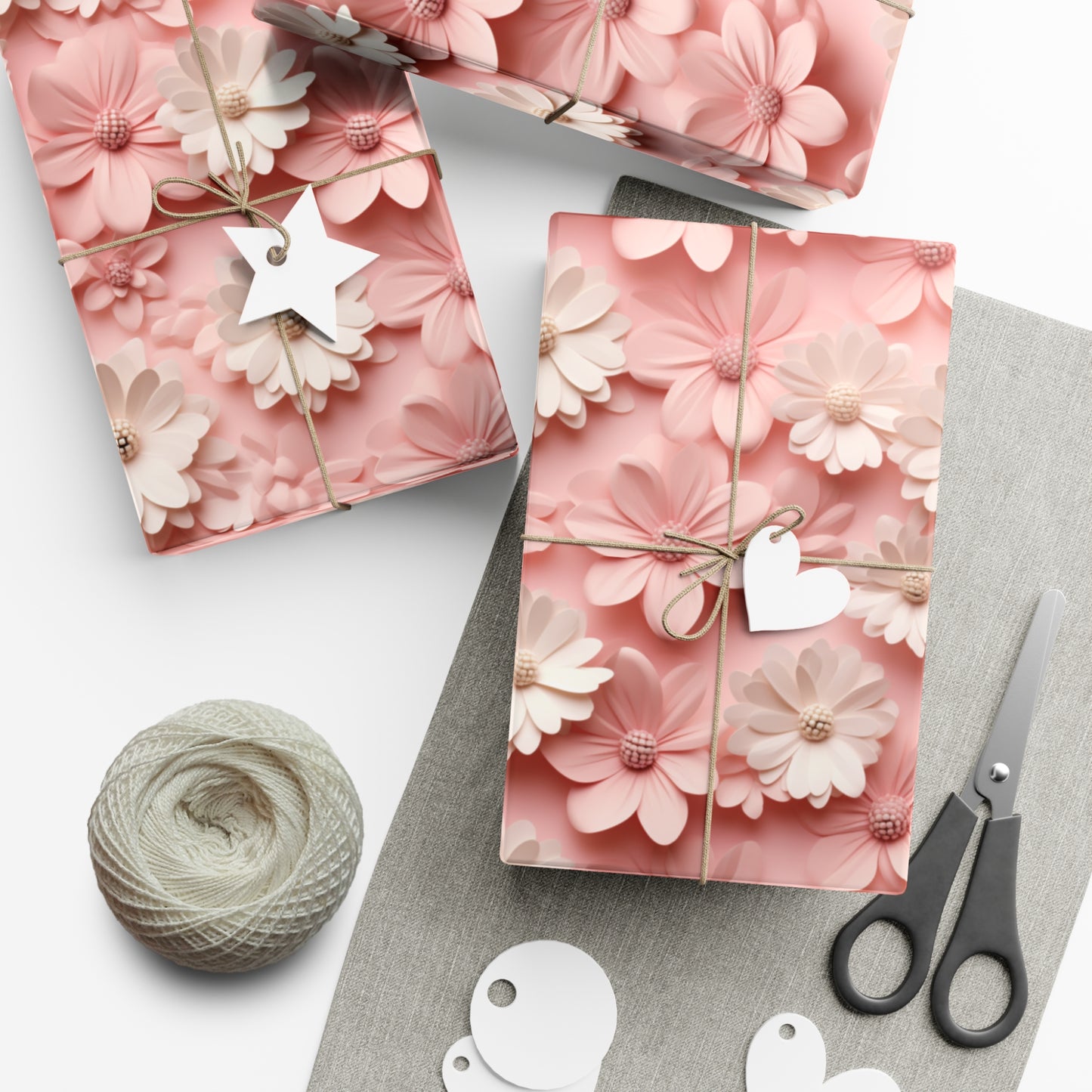 Gift Wrap Papers White and Pink Flowers #2