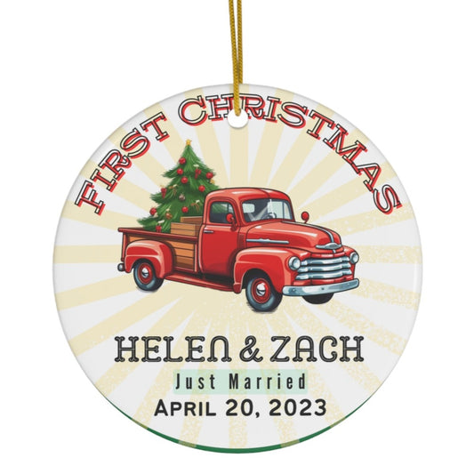 Personalized First Christmas/Just Married -- Month Day, Year Ceramic Ornament