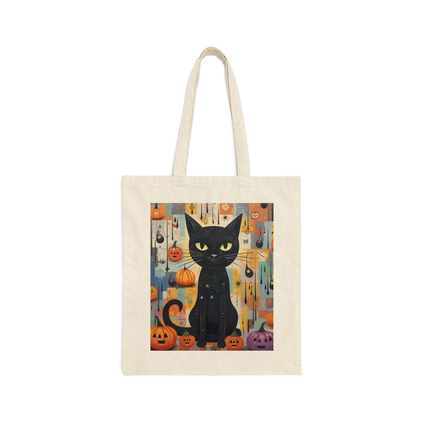 Lindo bolso tote de lona de algodón de Halloween con gato negro