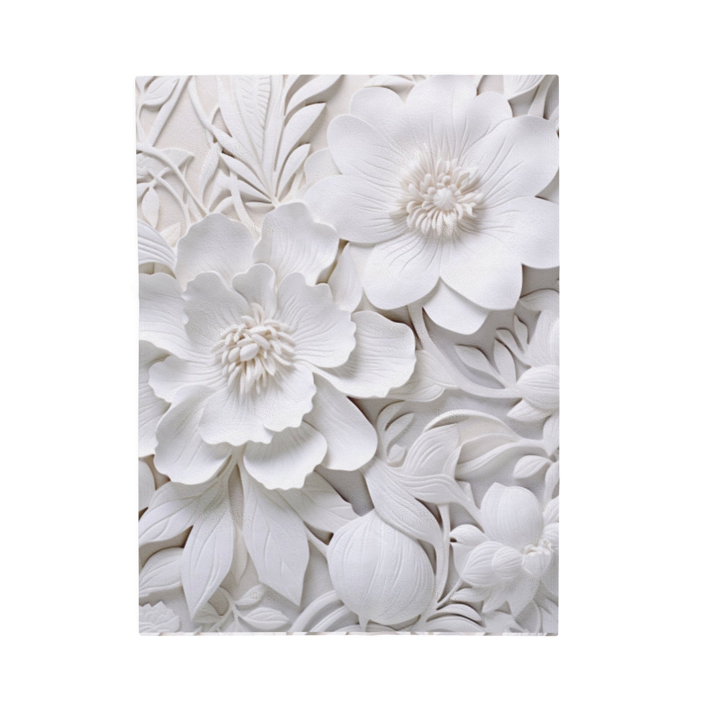 Velveteen Plush Blanket -  White Flowers