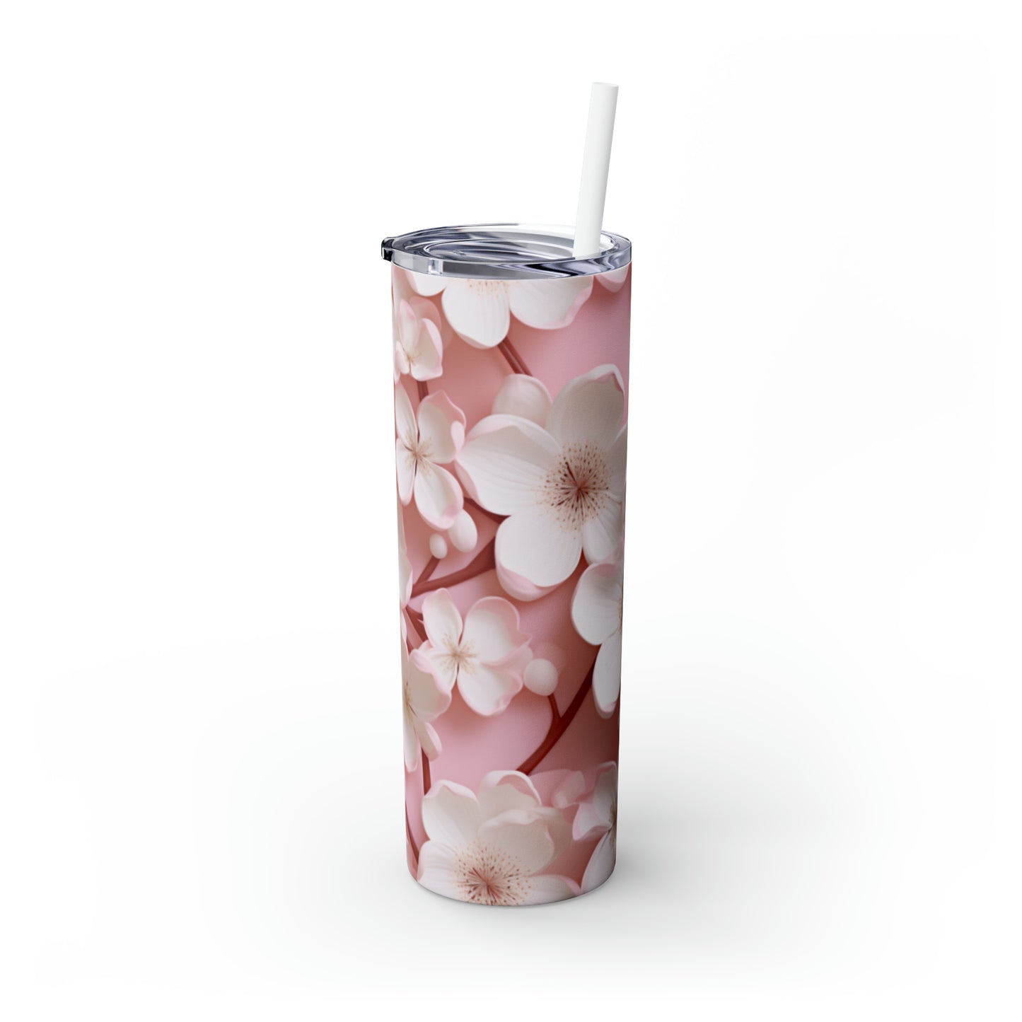 Skinny Tumbler with Straw, 20oz Almond Tree Blossoms