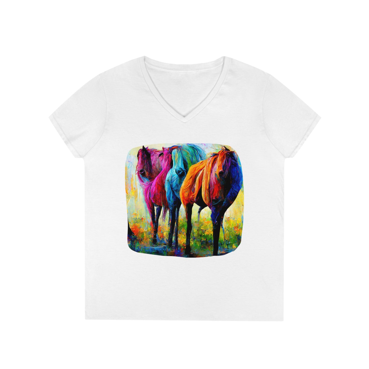 Ladies' V-Neck T-Shirt Horses 1