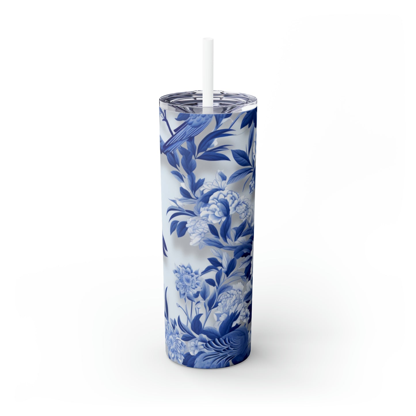 Skinny Tumbler with Straw, 20oz French Blue Chinoiserie