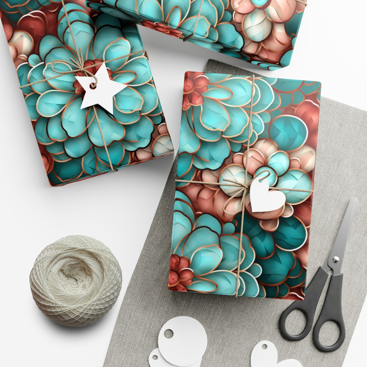 Gift Wrap Papers Rose Gold and Turquoise Flowers #2