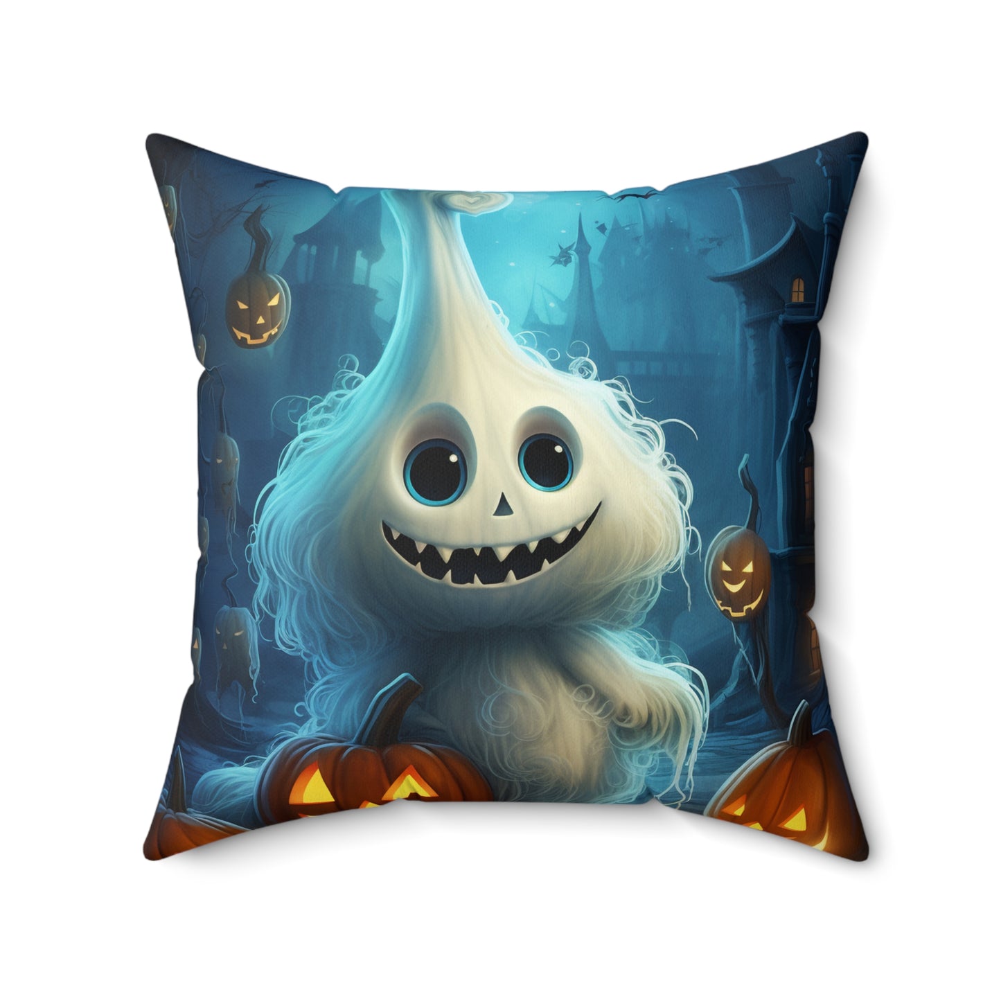 Spun Polyester Square Pillow Cat and Ghosty