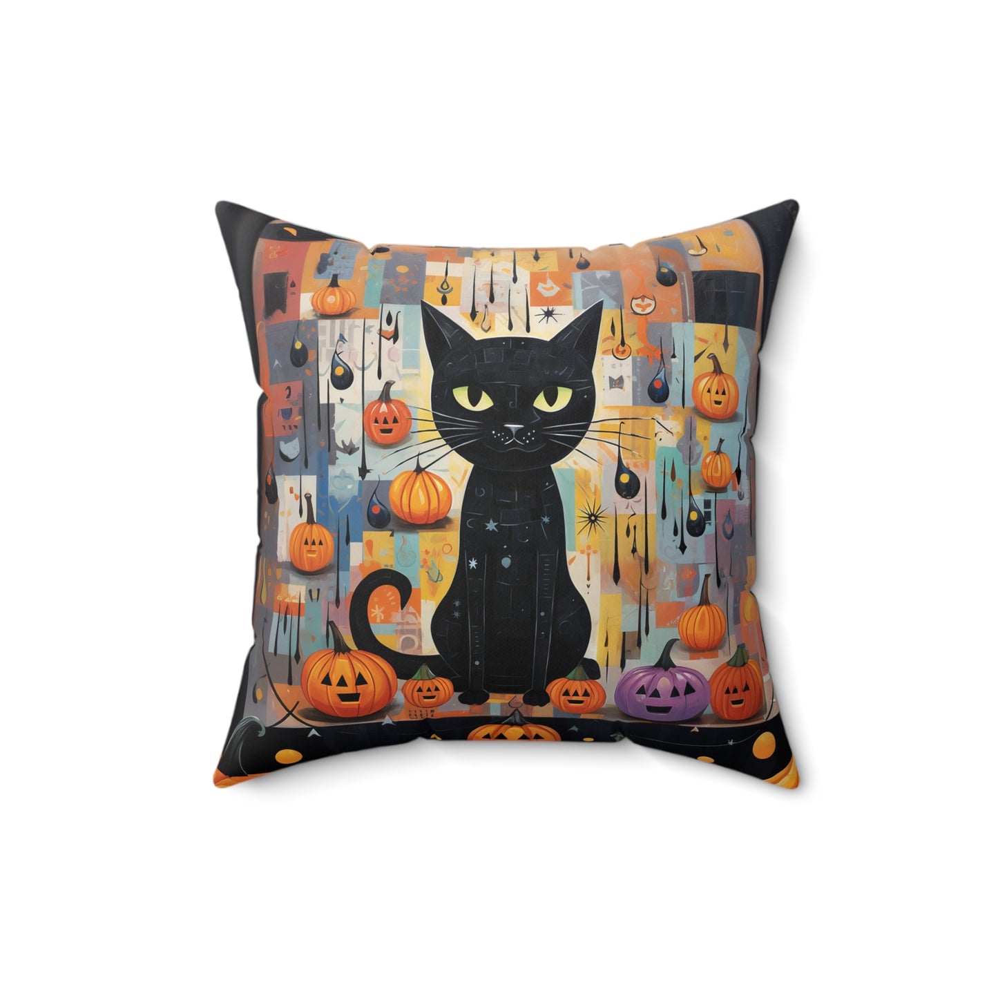 Spun Polyester Square Pillow Cat and Ghosty