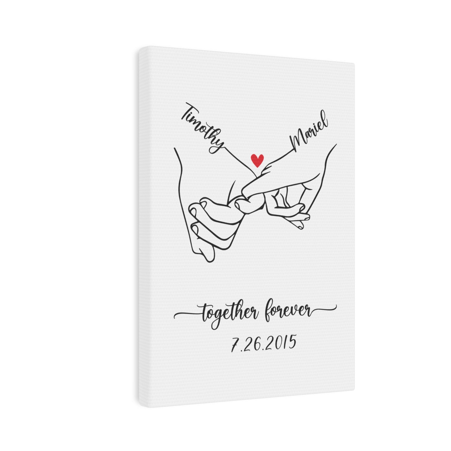 Black & White Couple Holding Hands Color Pop Line Drawing Personalized Canvas Art