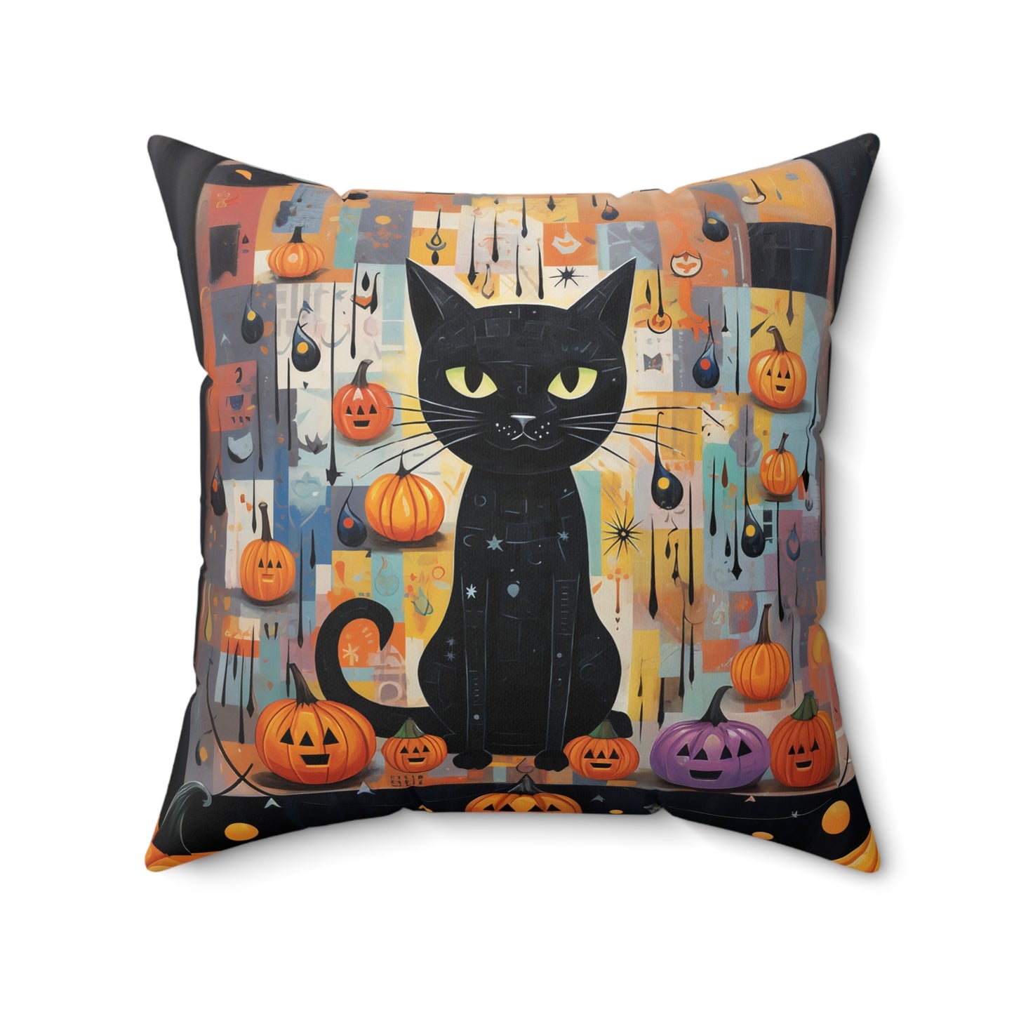 Spun Polyester Square Pillow Cat and Ghosty