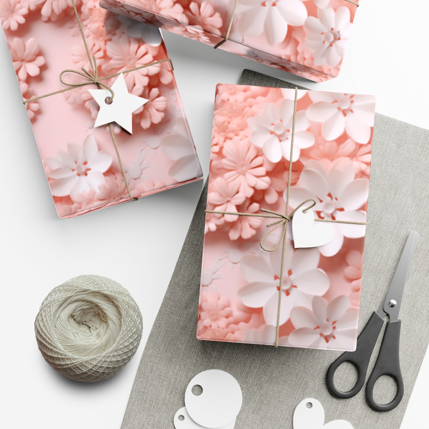 Gift Wrap Papers White and Pink Flowers