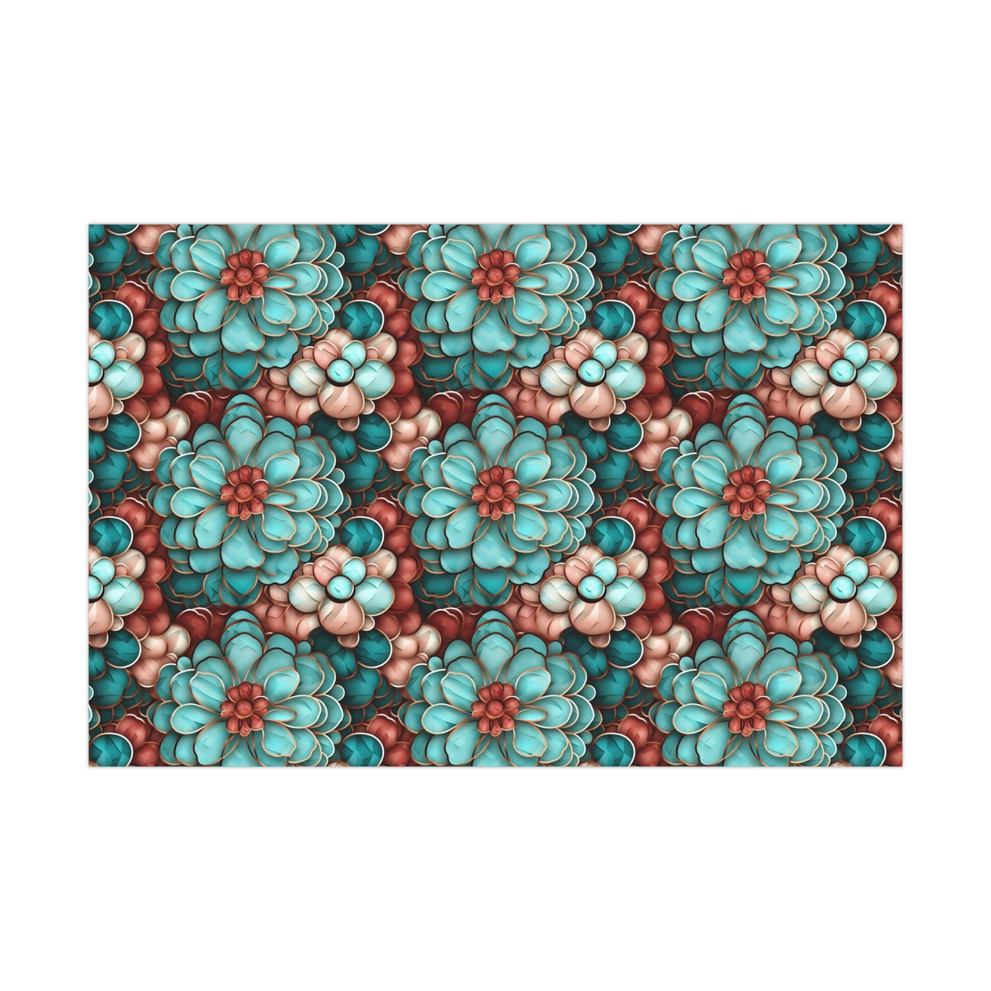 Gift Wrap Papers Rose Gold and Turquoise Flowers #2