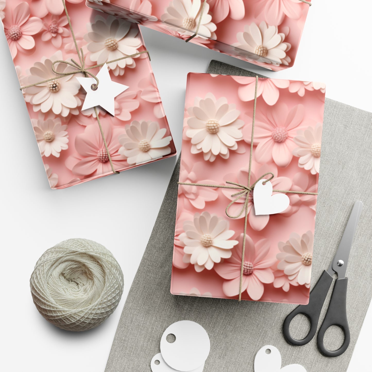 Gift Wrap Papers White and Pink Flowers #2