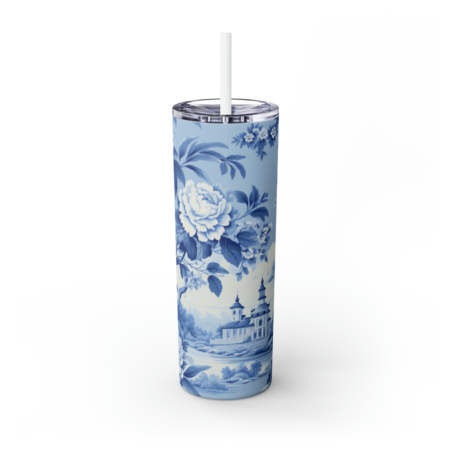 Skinny Tumbler with Straw, 20oz English Blue Chinoiserie #4