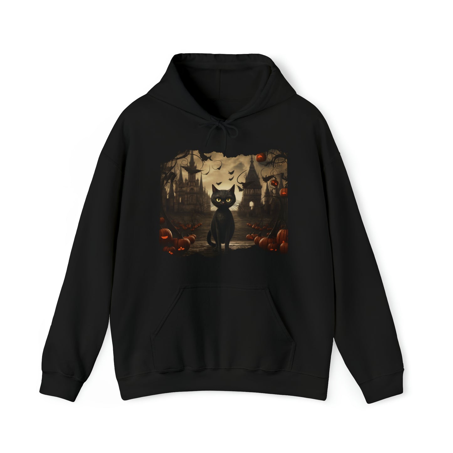 Mens and Womens Spooky Black Cat Halloween Hoodie Sweatshirt