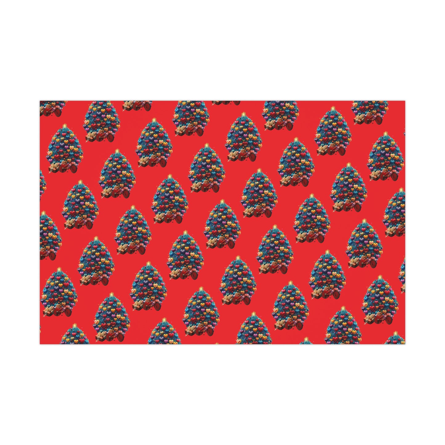 Gift Wrap Papers Christmas Tree with Hearts - red