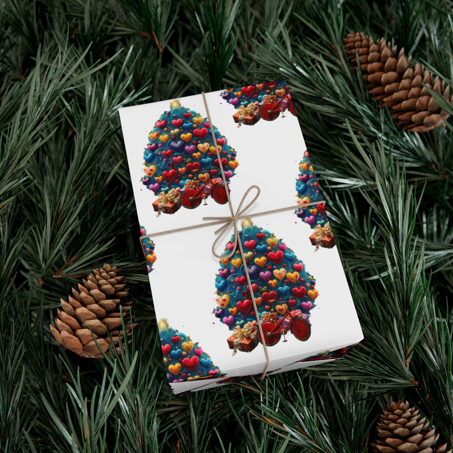 Gift Wrap Papers Christmas Tree with Hearts - white