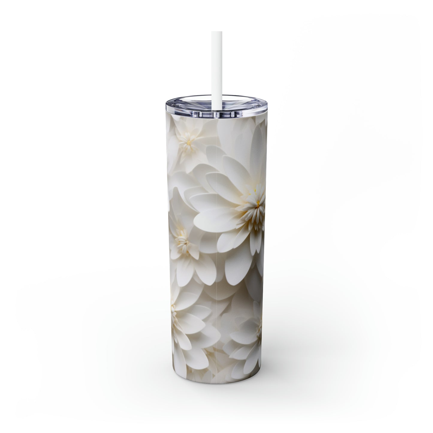 Skinny Tumbler with Straw, 20oz White Dahlia