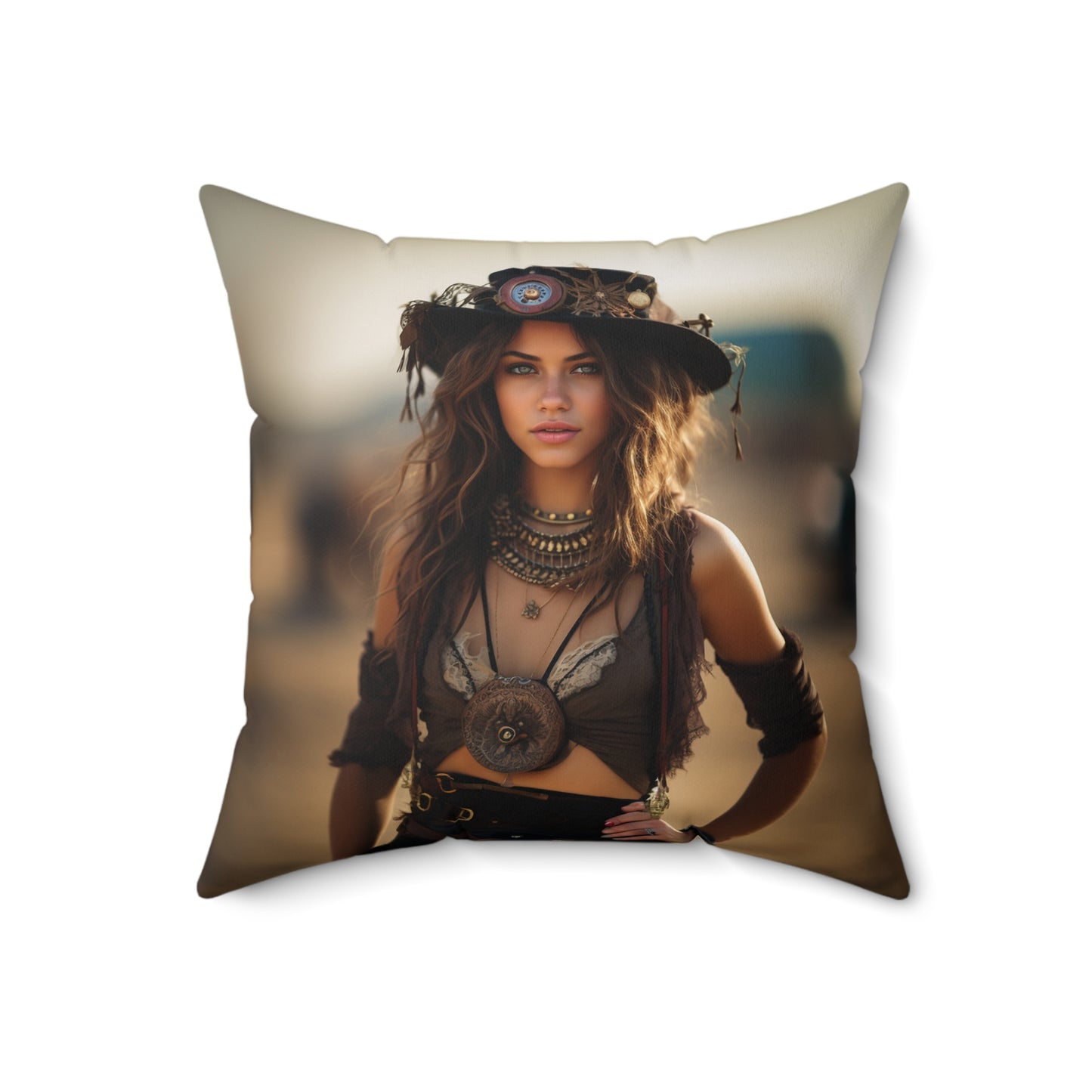 Spun Polyester Square Pillow Cowgirl and Hippie Girls