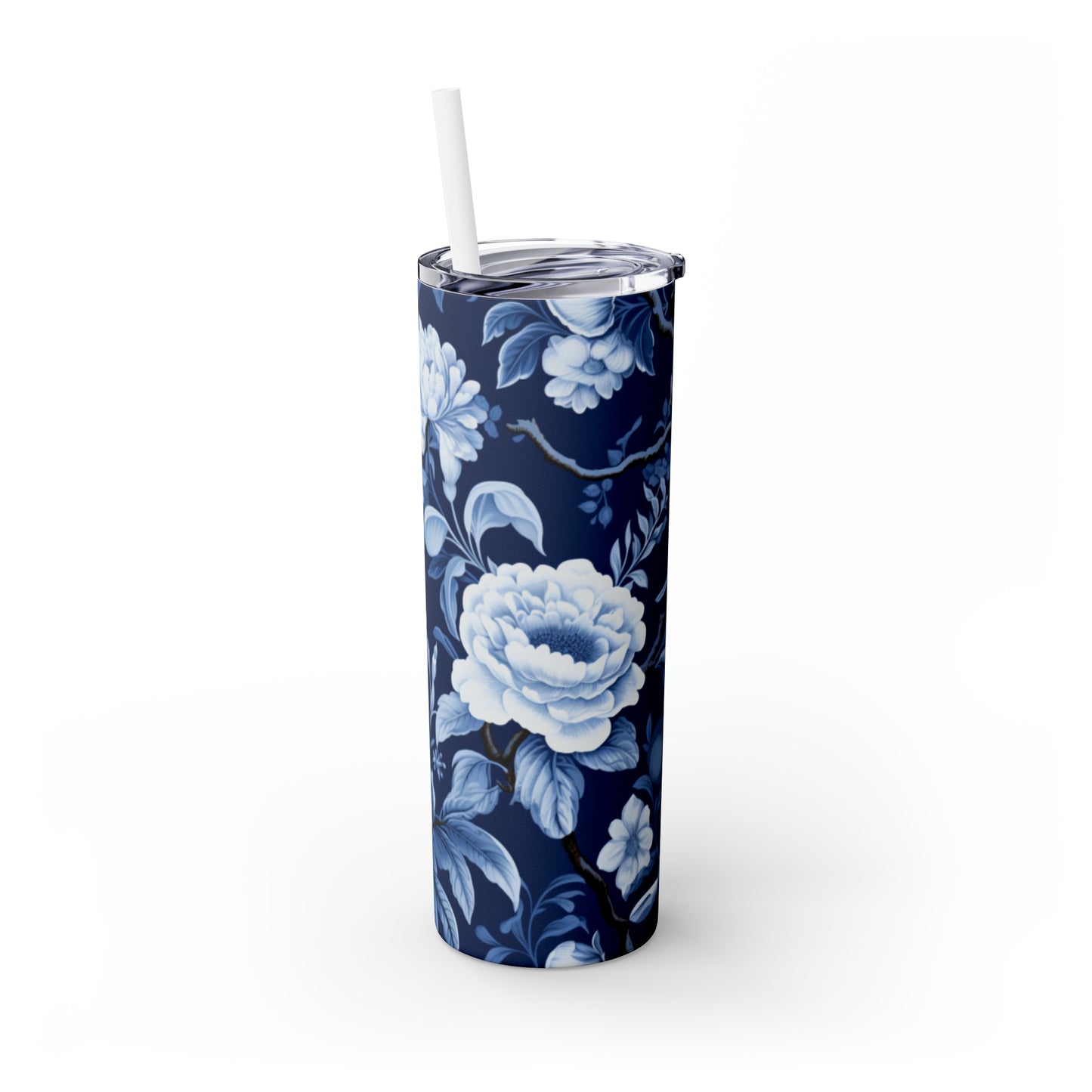 Vaso flaco con pajita, 20 oz Chinoiserie azul inglés #3