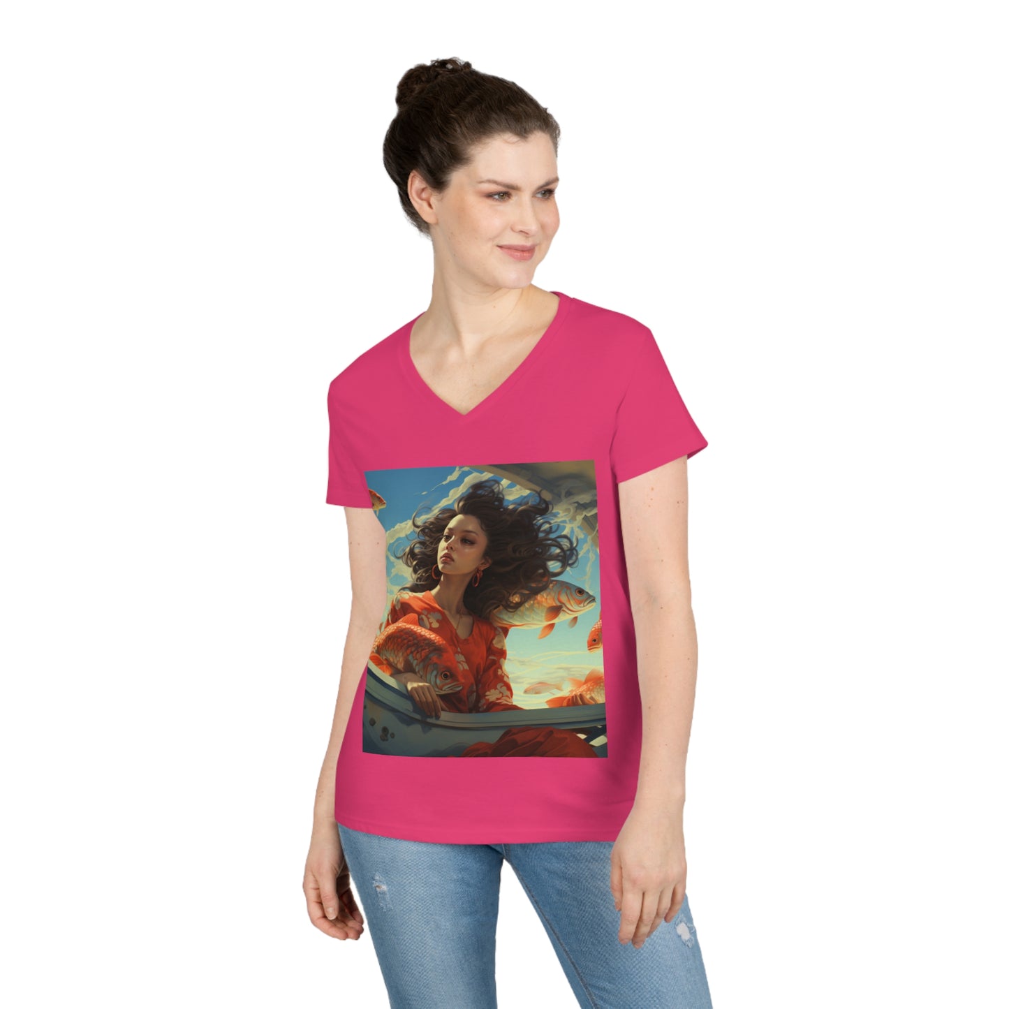 Camiseta mujer con cuello de pico Cool Fish