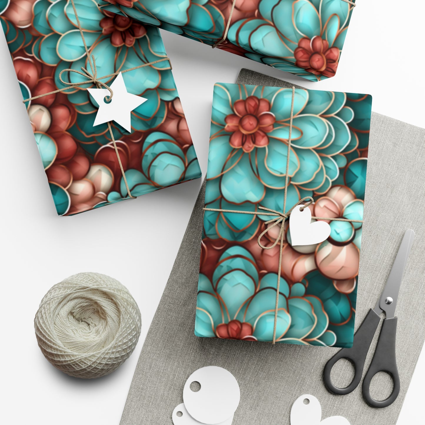 Gift Wrap Papers Rose Gold and Turquoise Flowers #2