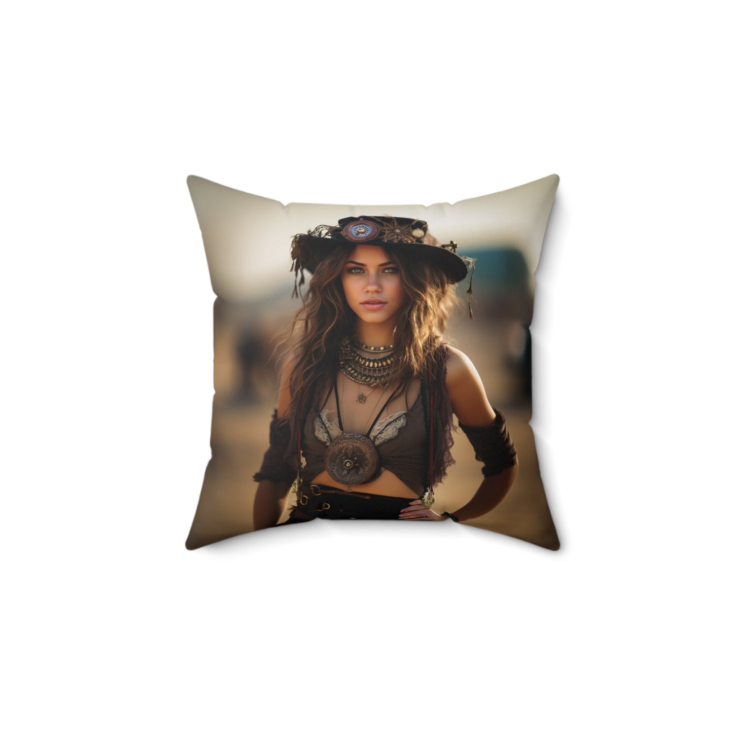 Spun Polyester Square Pillow Cowgirl and Hippie Girls