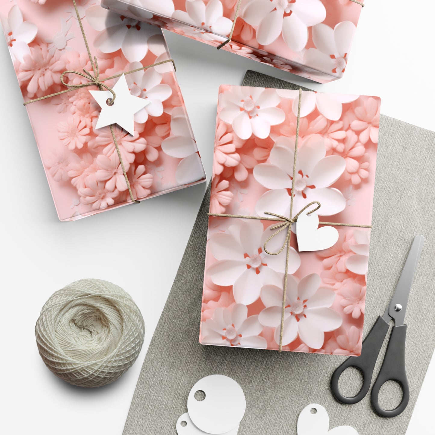 Gift Wrap Papers White and Pink Flowers