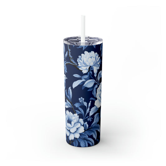 Skinny Tumbler with Straw, 20oz English Blue Chinoiserie #3