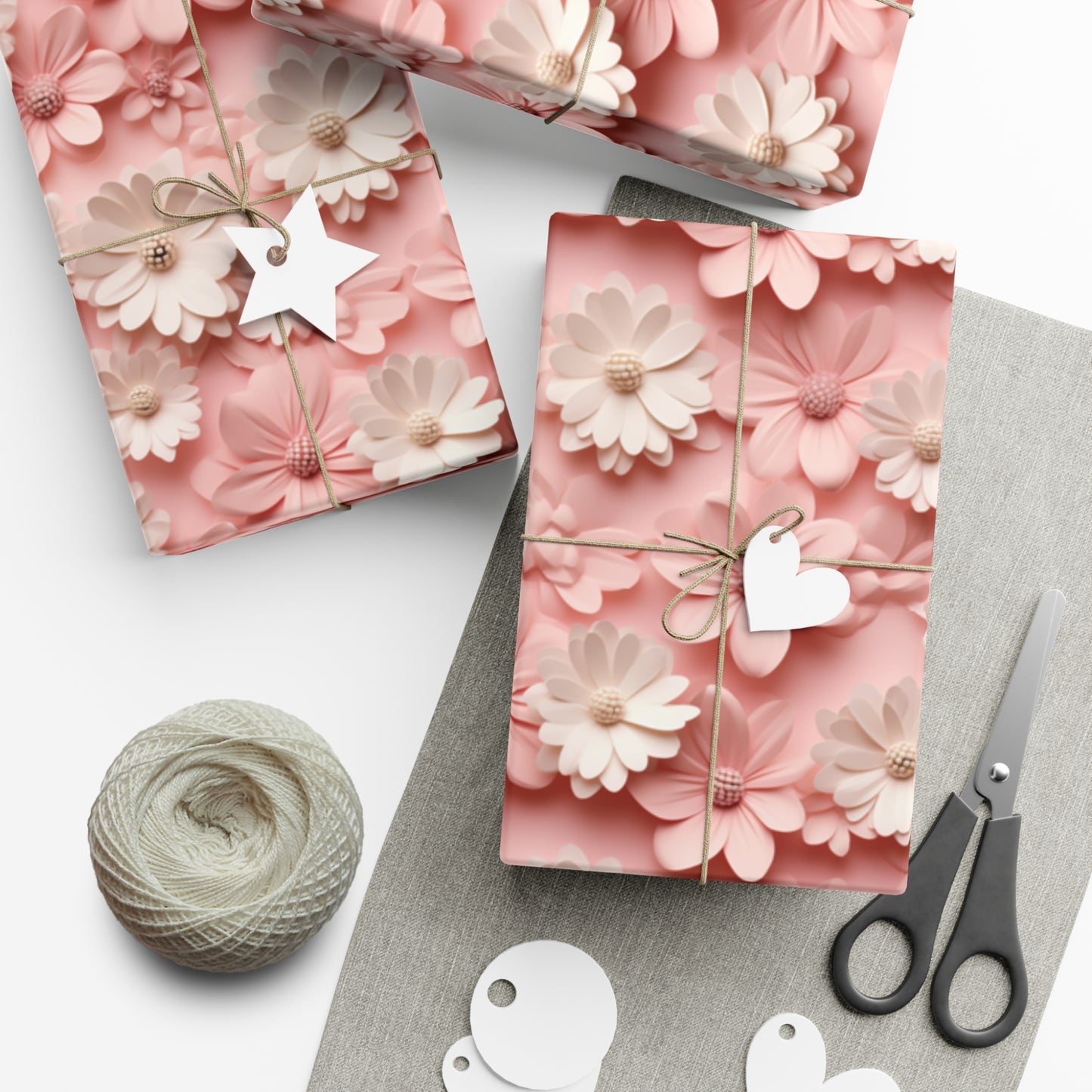 Gift Wrap Papers White and Pink Flowers #2