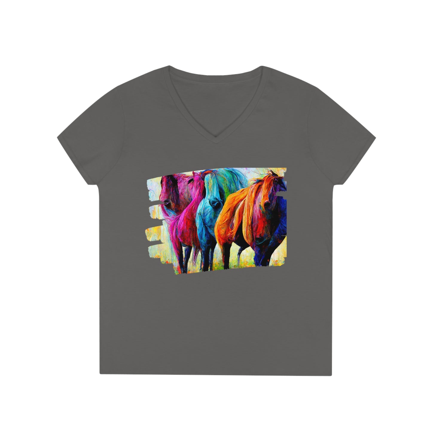 Ladies' V-Neck T-Shirt Horses 2