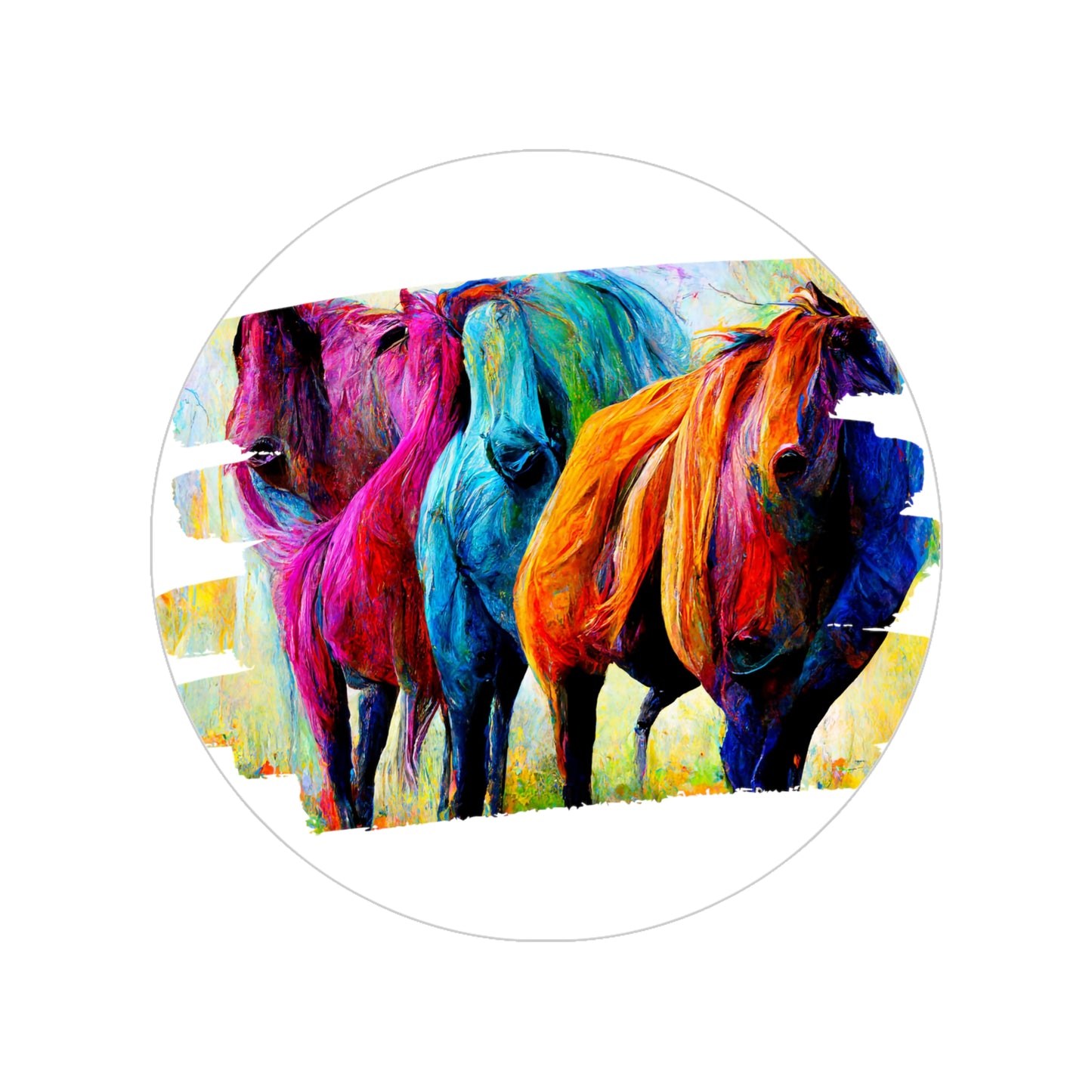 Transparent Outdoor Stickers, Round, 1pcs Horses