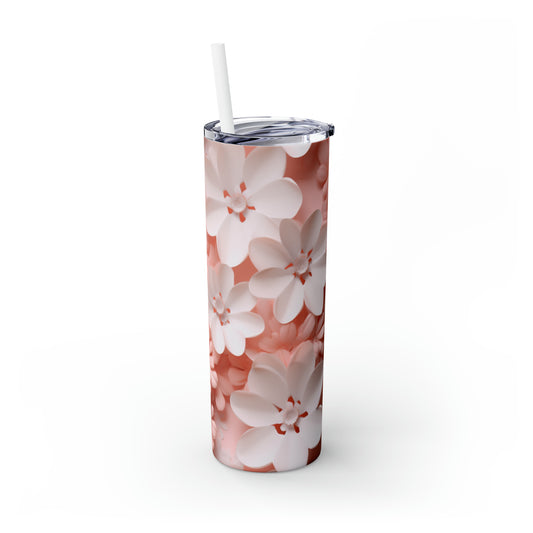 Skinny Tumbler with Straw, 20oz White and Pink Flowers