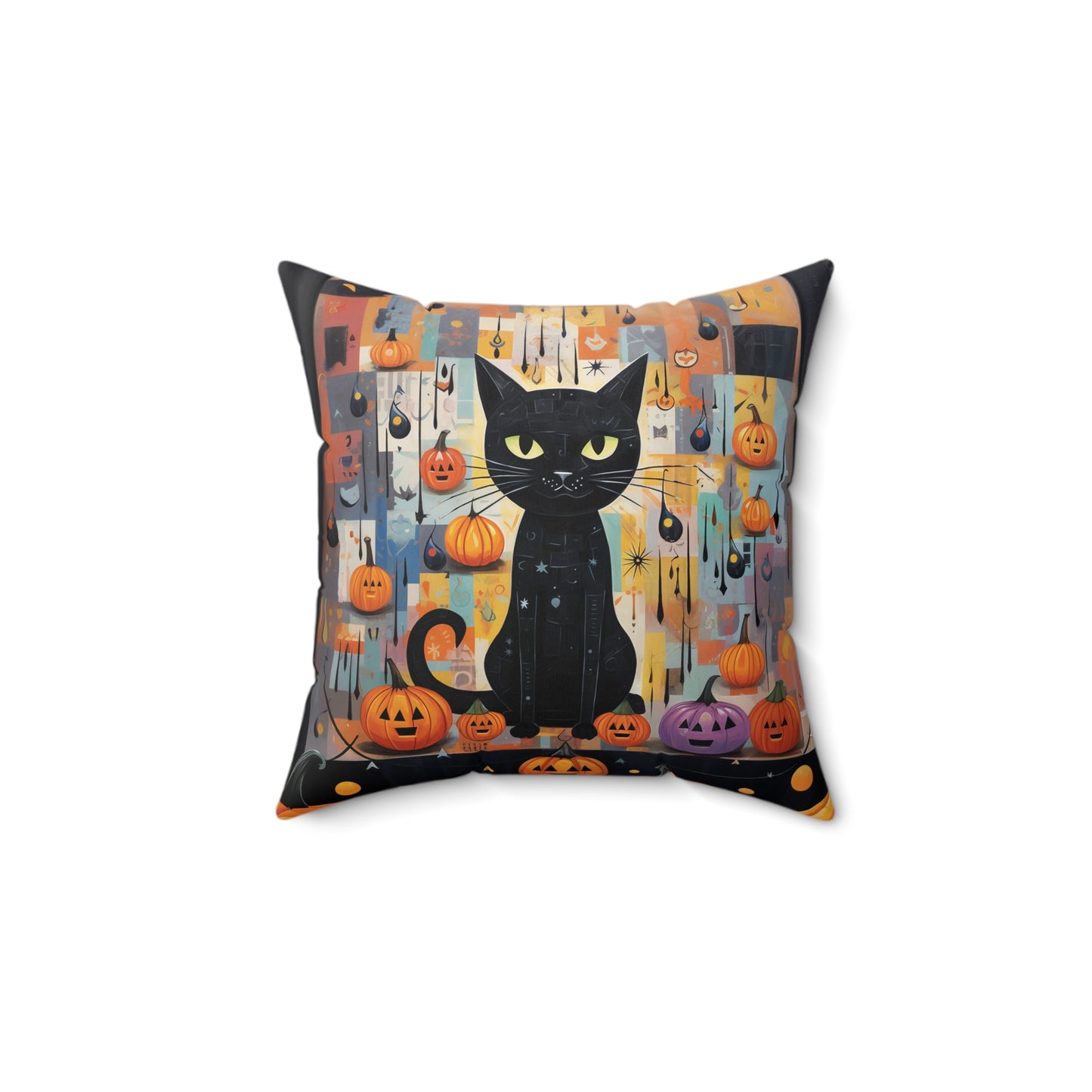 Spun Polyester Square Pillow Cat and Ghosty