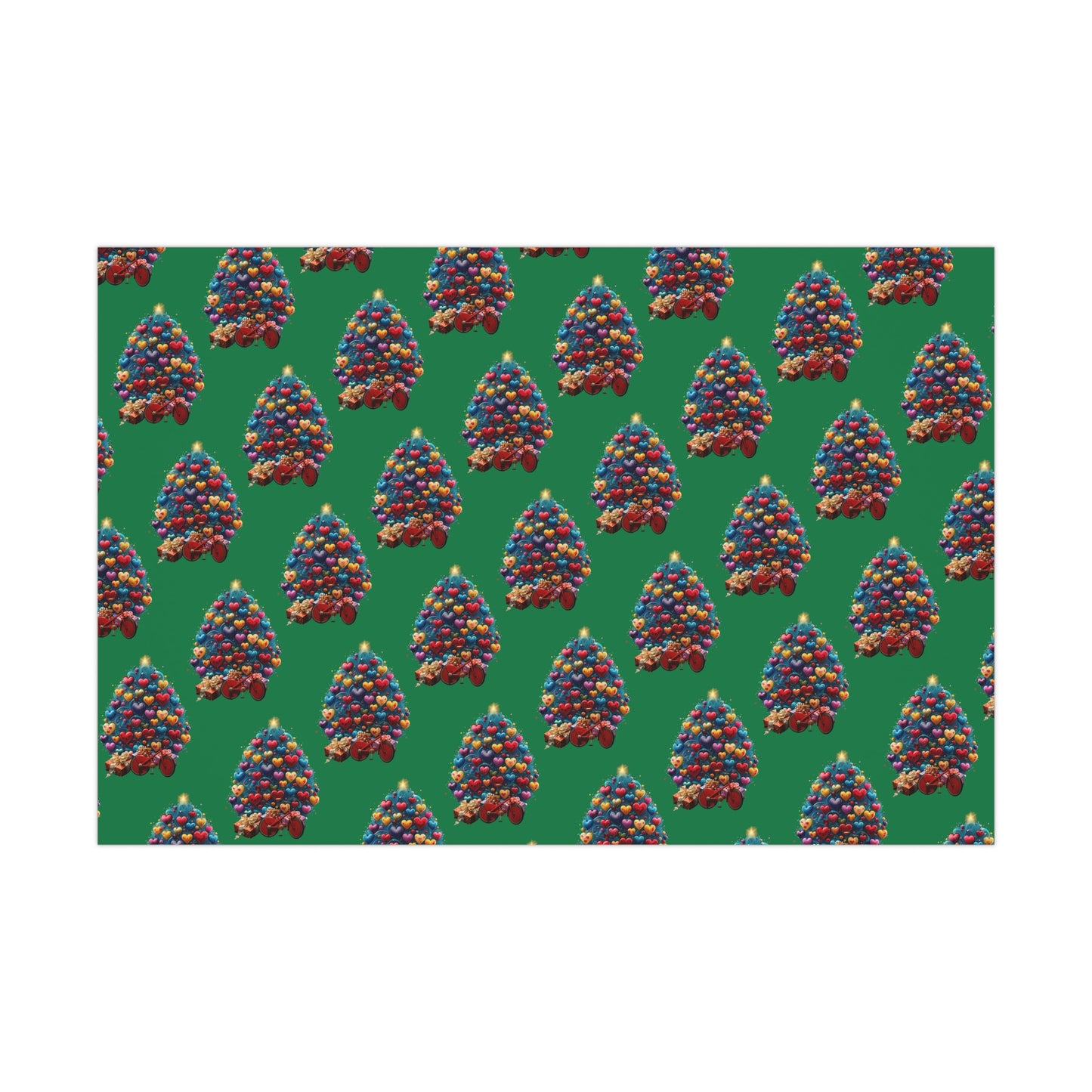 Gift Wrap Papers Christmas Tree with Hearts - green