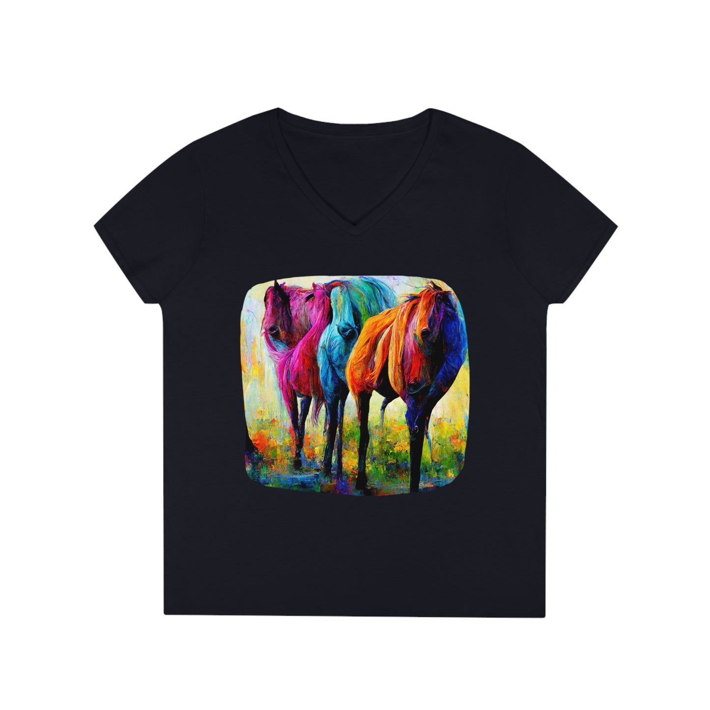 Ladies' V-Neck T-Shirt Horses 1