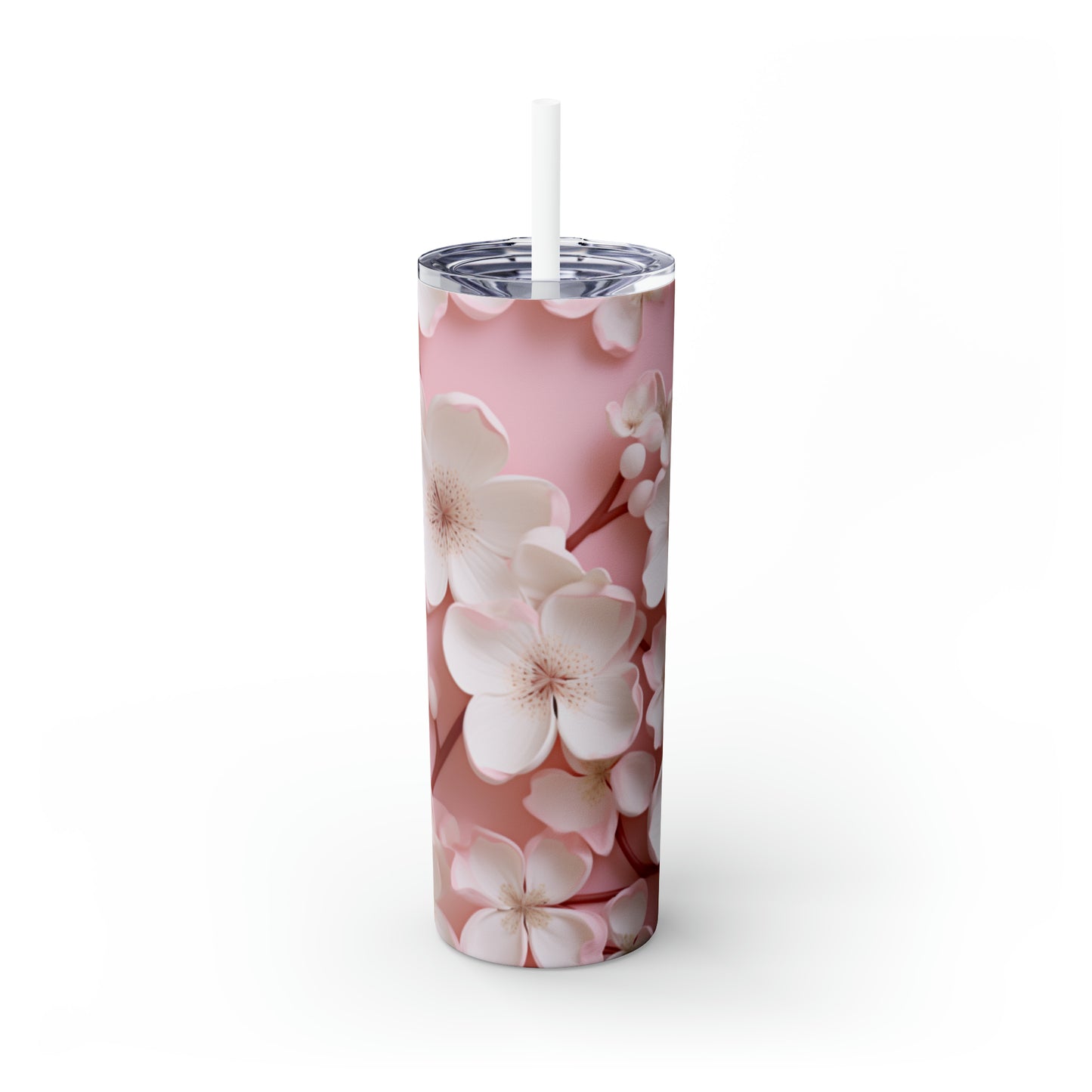 Skinny Tumbler with Straw, 20oz Almond Tree Blossoms