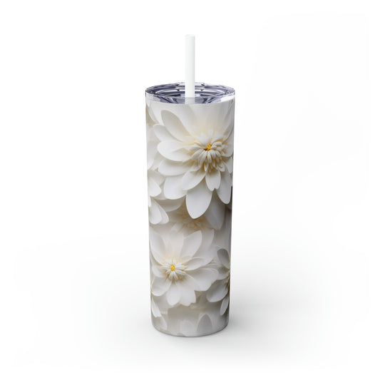 Skinny Tumbler with Straw, 20oz White Dahlia