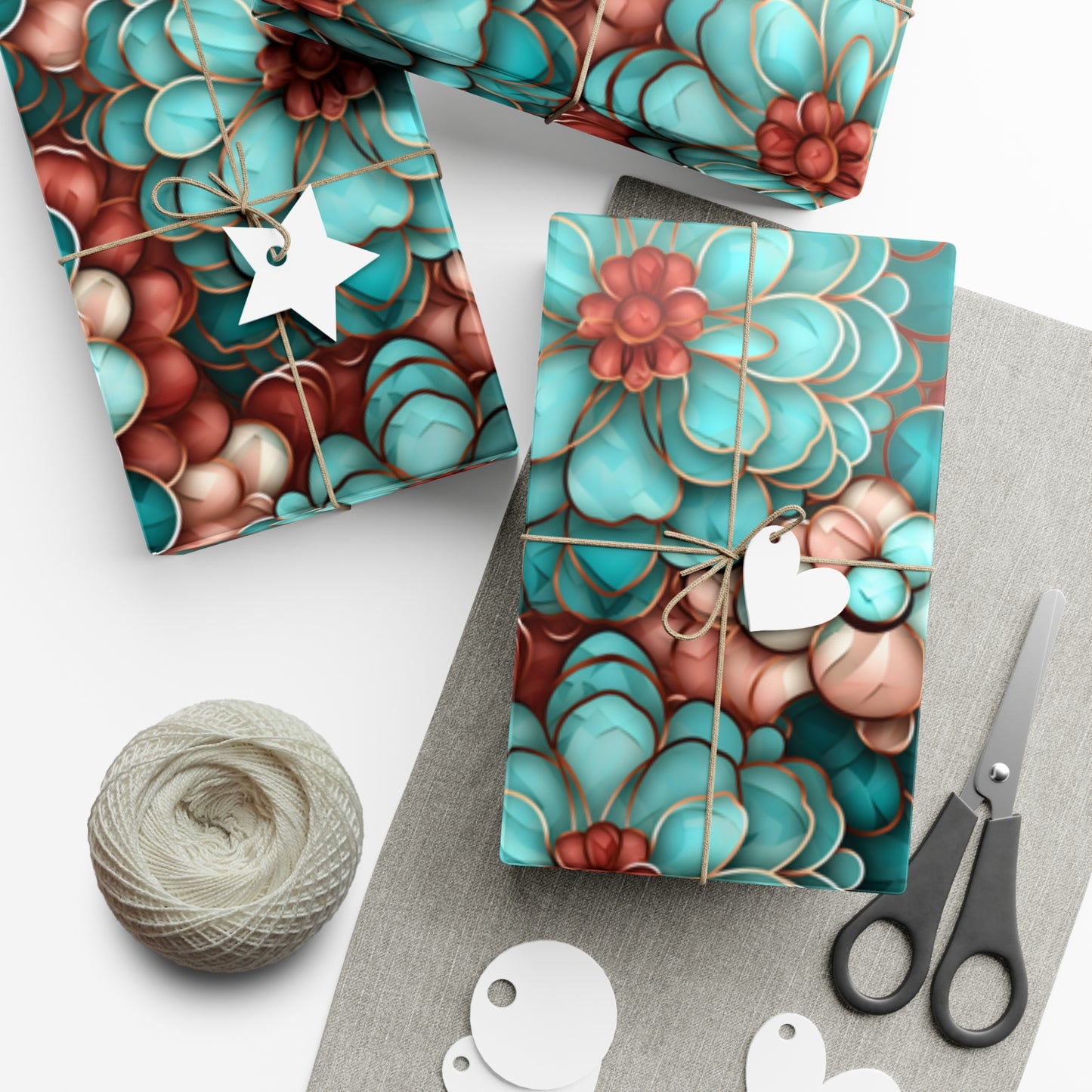 Gift Wrap Papers Rose Gold and Turquoise Flowers #2