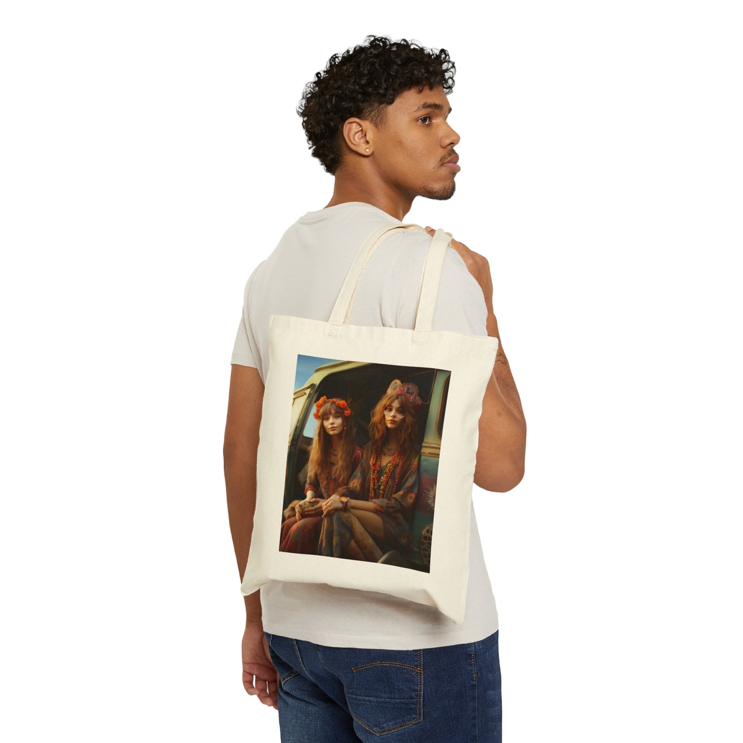 Cotton Canvas Tote Bag Hippie Girls on the Bus