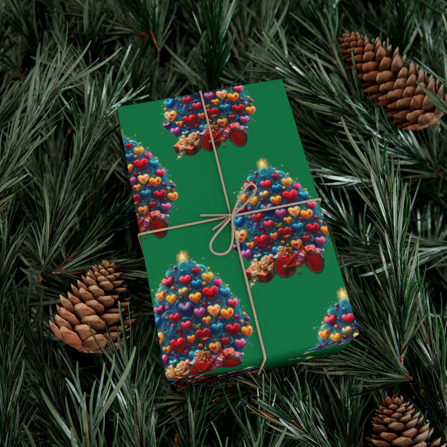 Gift Wrap Papers Christmas Tree with Hearts - green