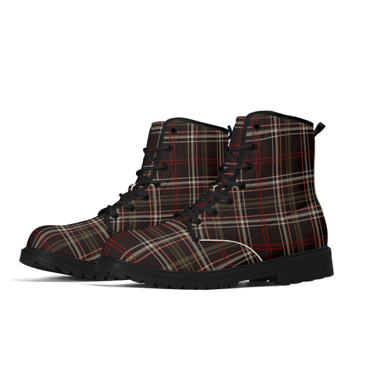 Bordeaux Plaid Women's Leather Boots