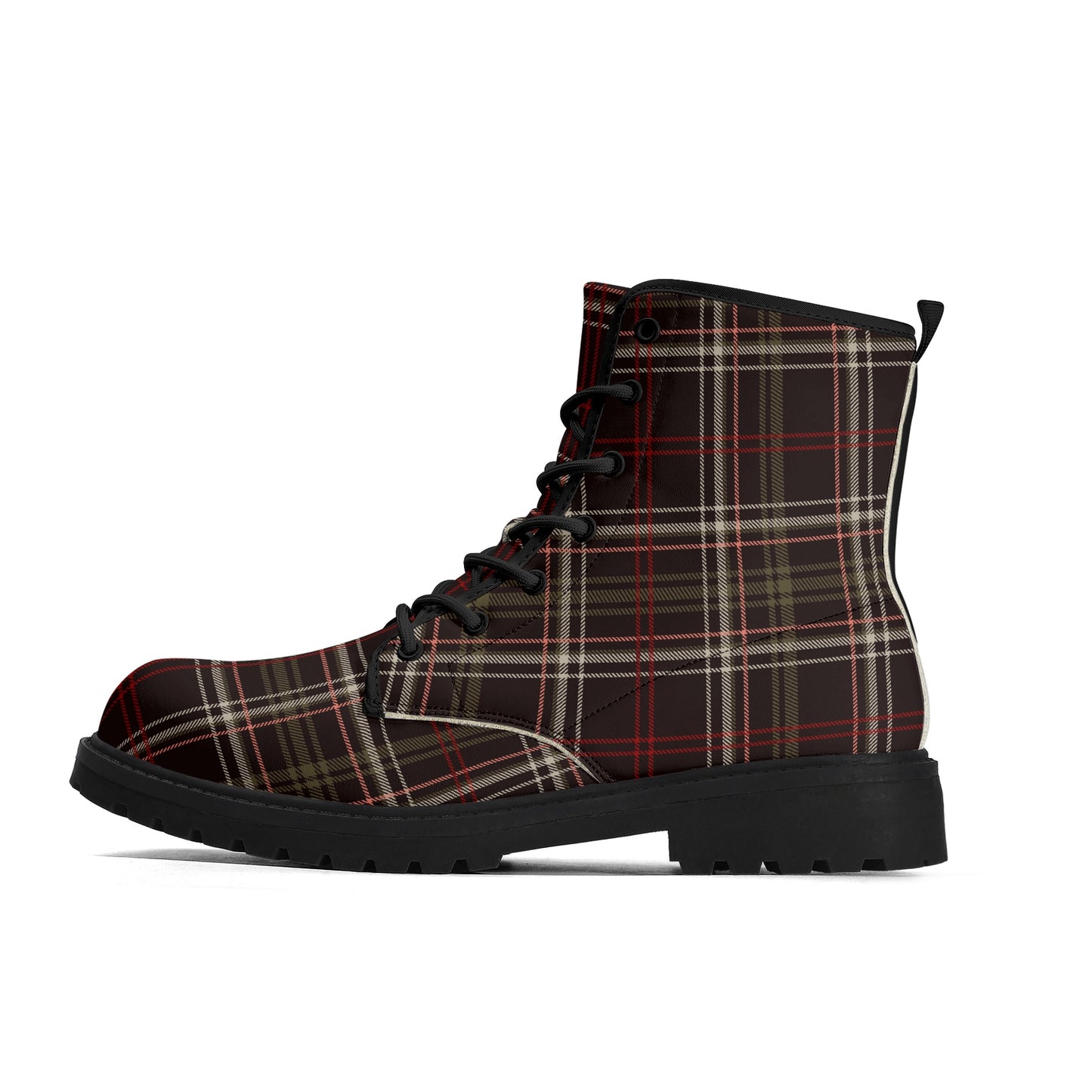 Bordeaux Plaid Women's Leather Boots