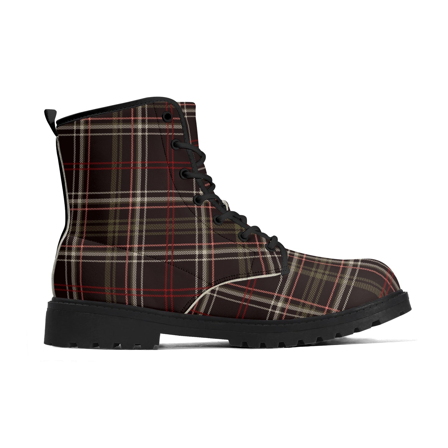 Bordeaux Plaid Women's Leather Boots