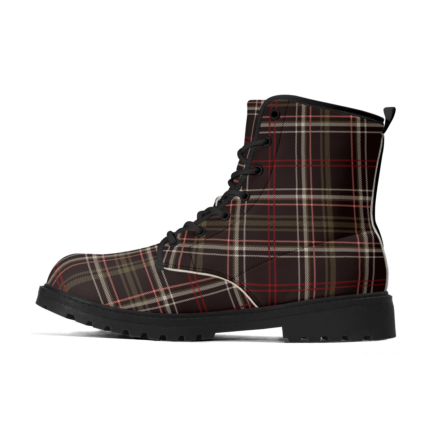 Bordeaux Plaid Women's Leather Boots