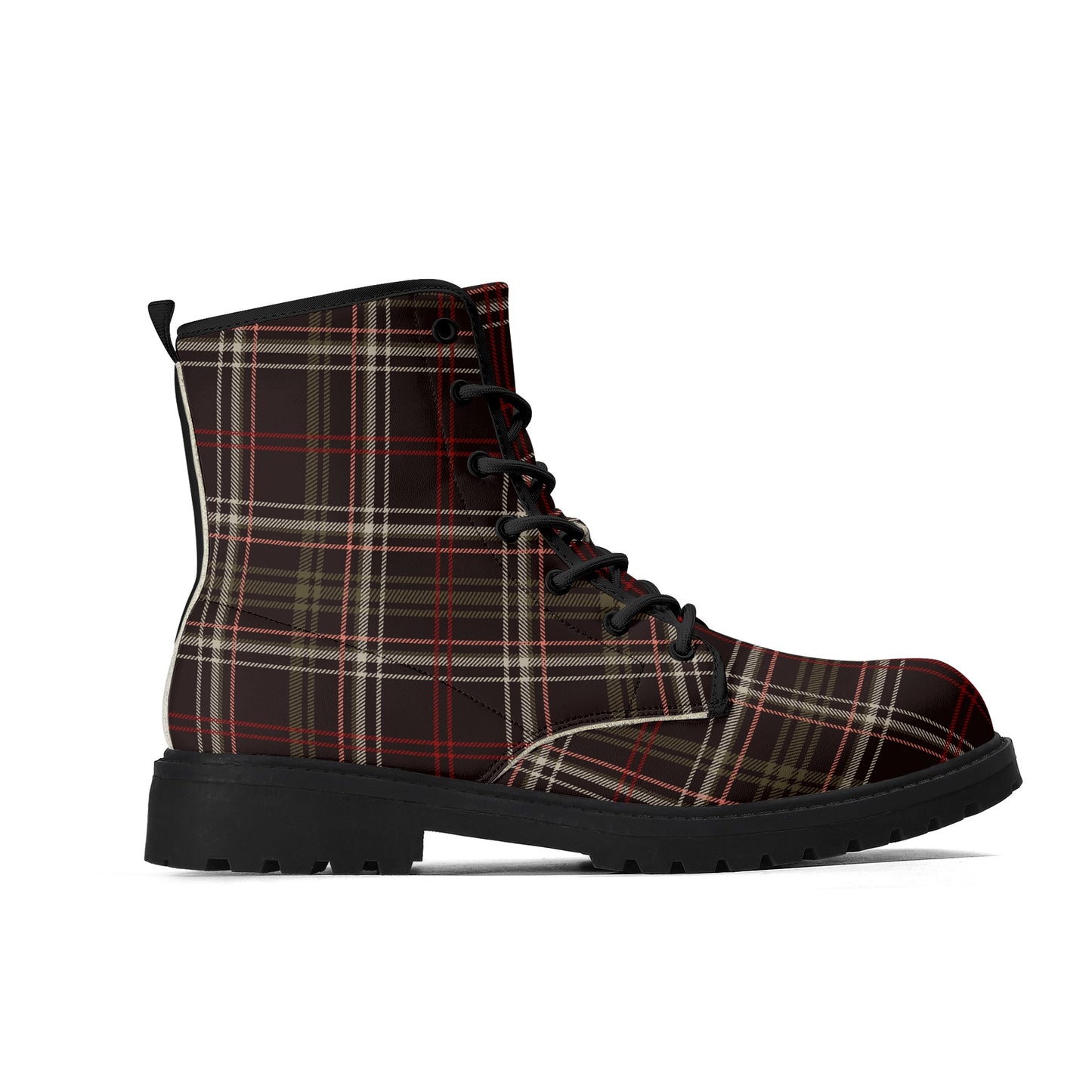 Bordeaux Plaid Women's Leather Boots